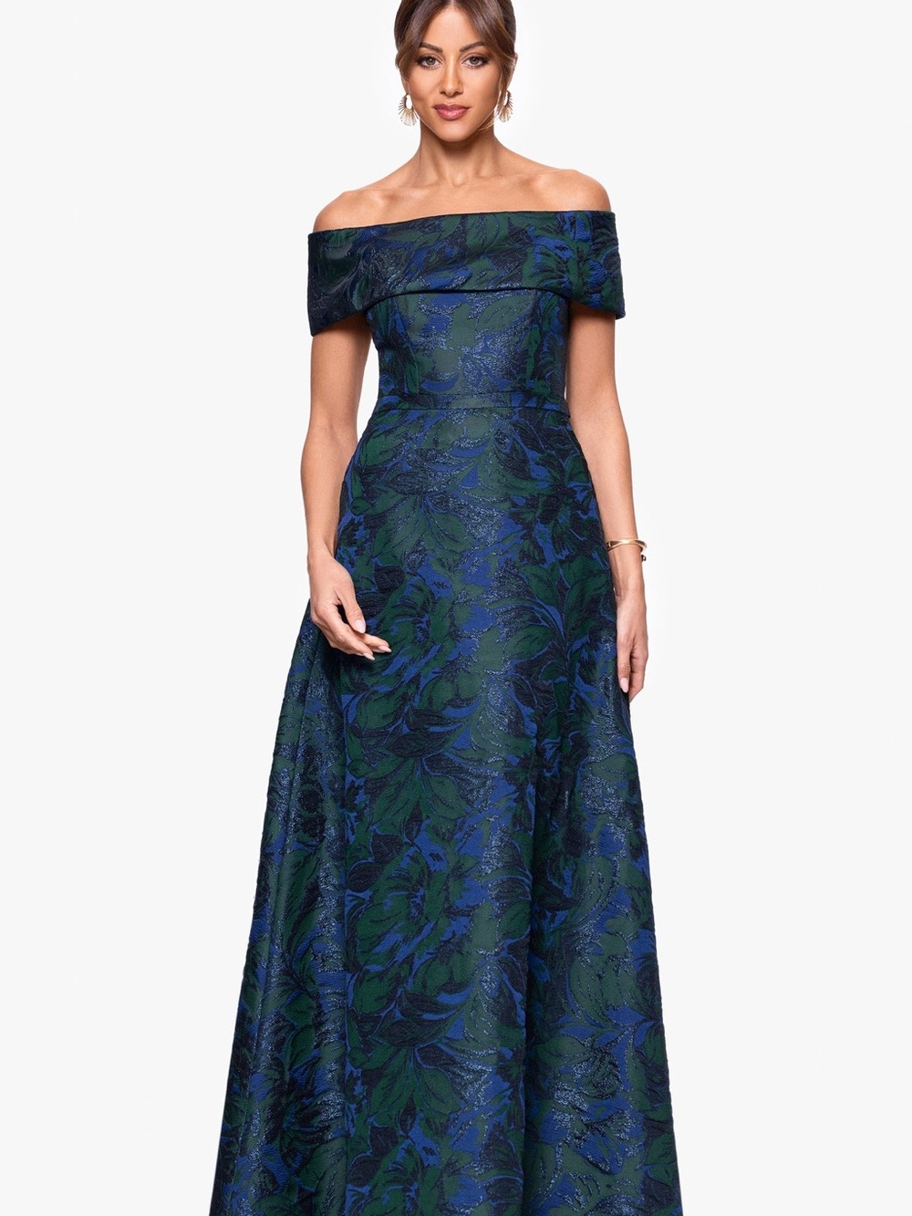 XSCAPE “JUNE” Jacquard Off the Shoulder Dress - Picture 2 of 7